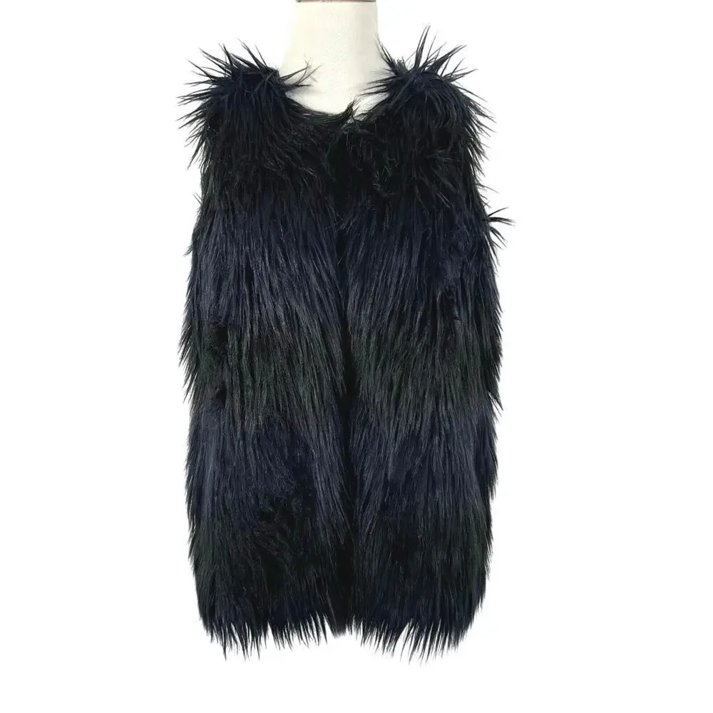 Romeo & Juliet Faux Fur Vest Festival Boho Glam Women Small Black - Picture 2 of 8